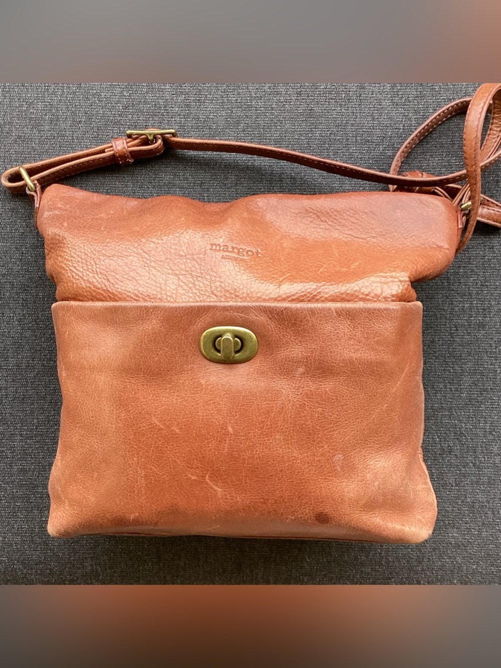 Margot New York brown soft leather turnlock crossbody bag